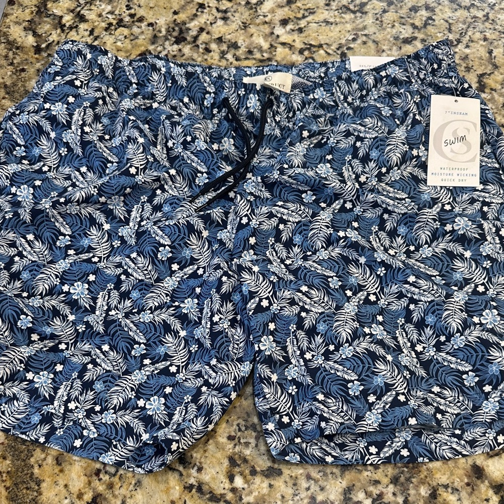 Navy Floral Men's Swim Trunks